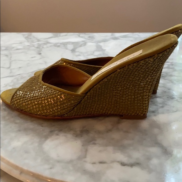 Olivia Rose Tal Gold/Green Wedge Sandals Sz 7 - Picture 3 of 7